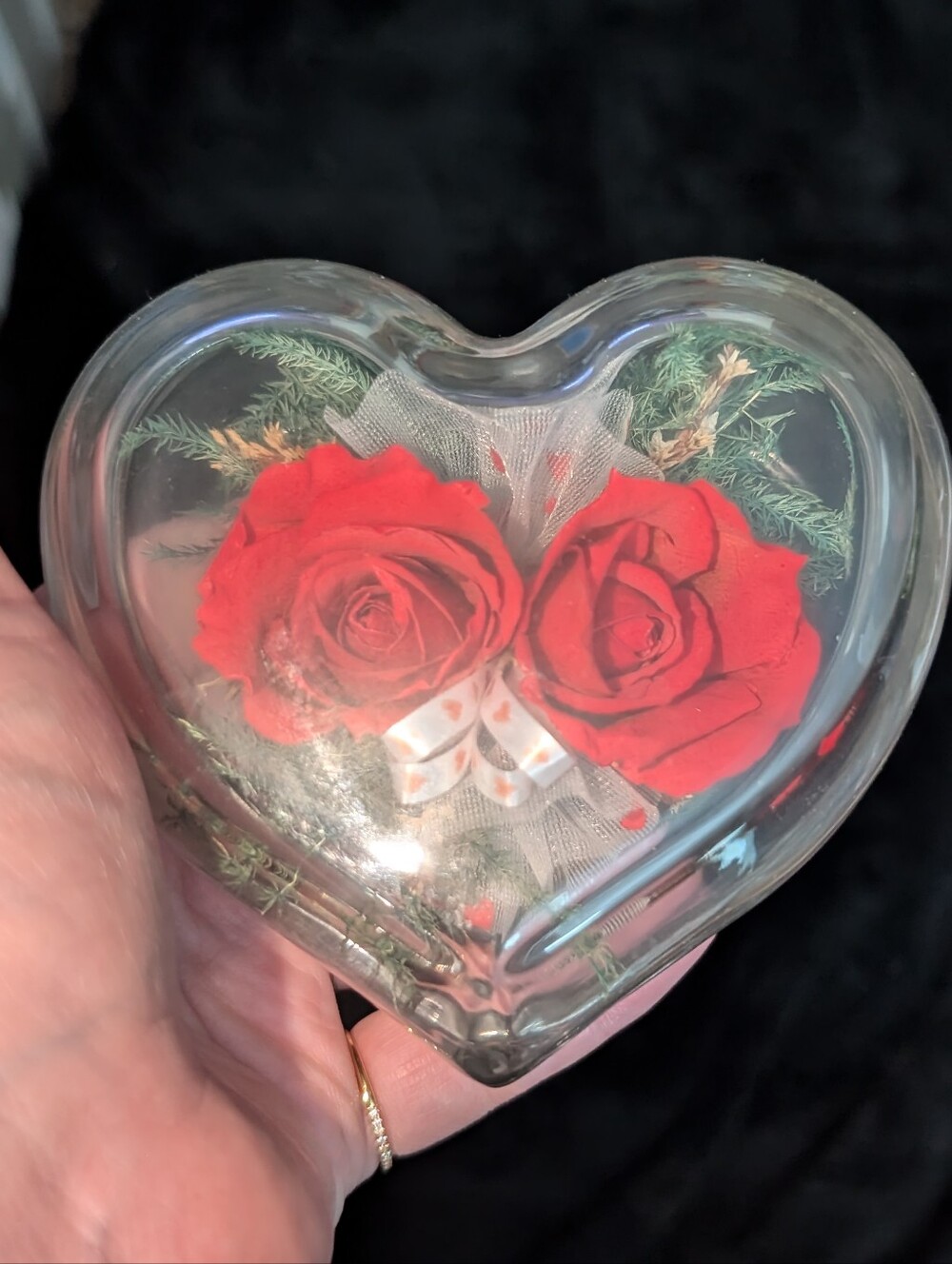 2/$25 Heart-Shaped Glass Keepsake with Red Roses